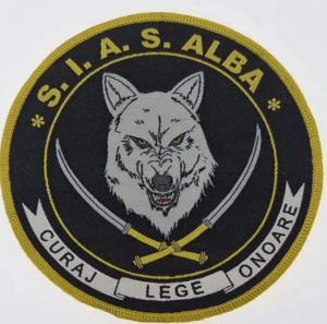 EMBLEMA TONDO TESSUTO DACIC SIAS LUPO BIANCO